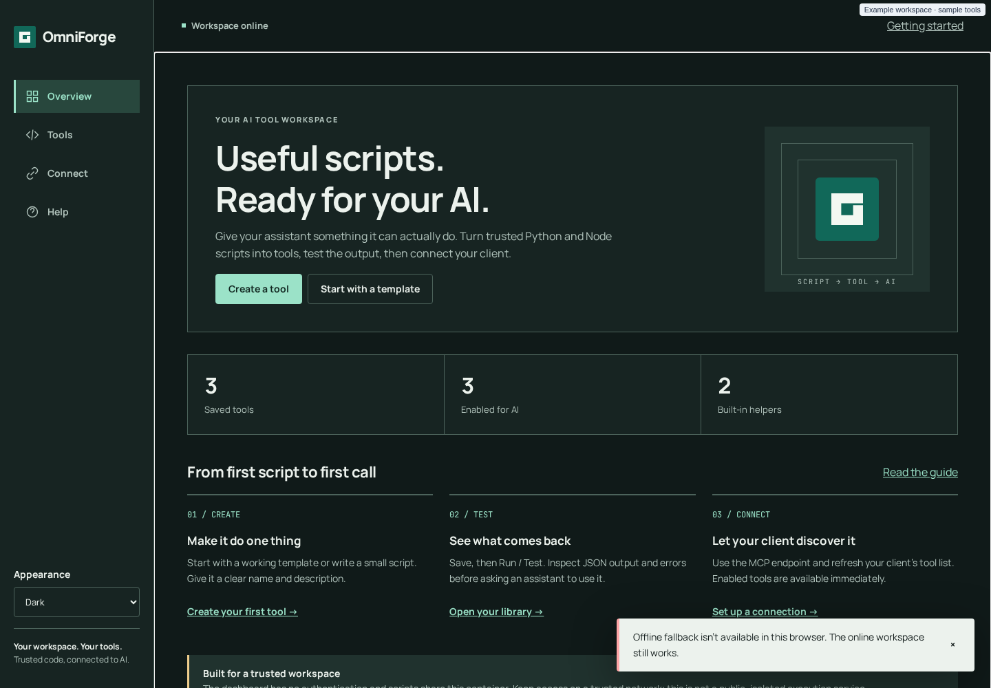 Overview in the dark theme